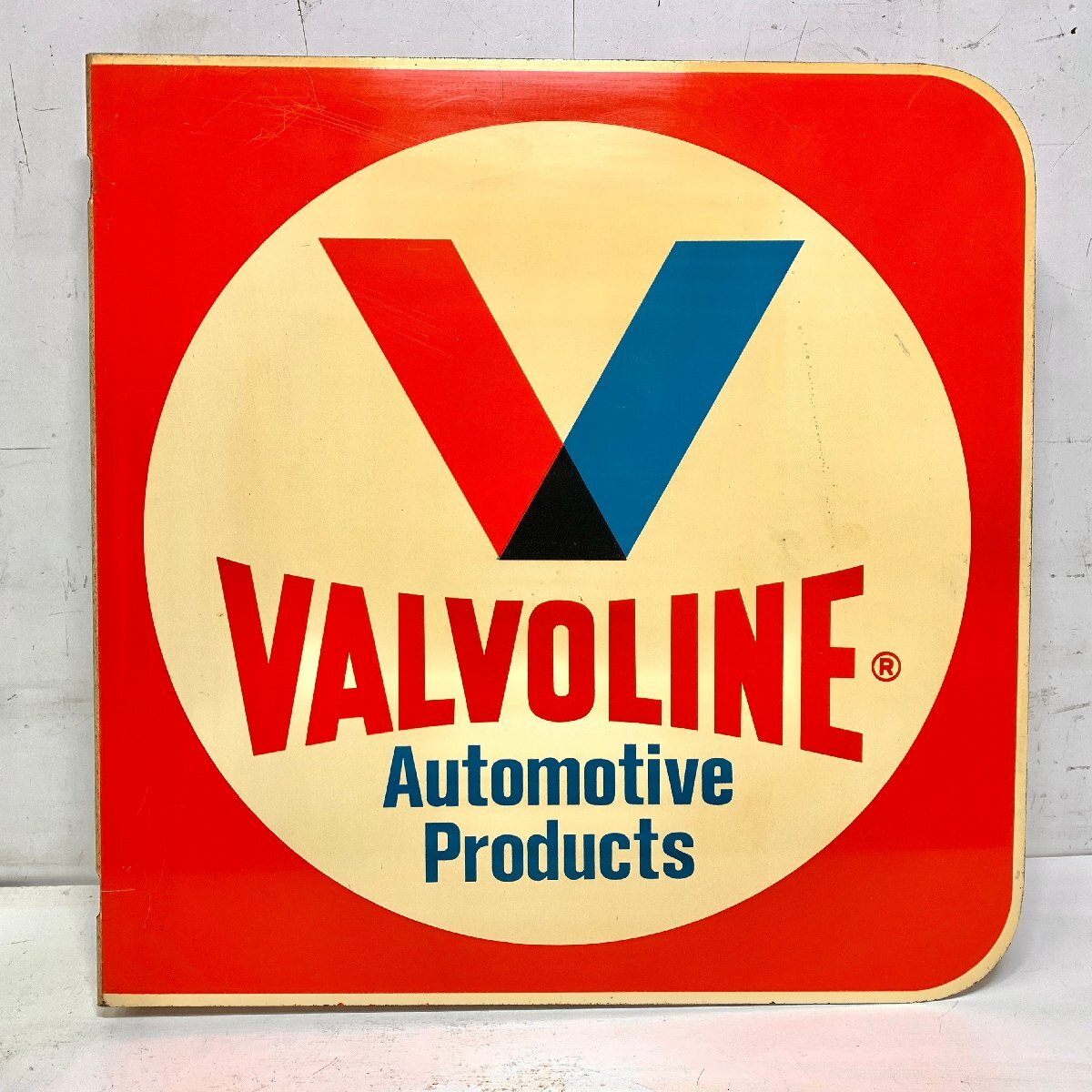 VALVOLINE USA 金属製 両面看板＜38x38cm＞バルボリン Automotive Products L字 昭和レトロ 当時物